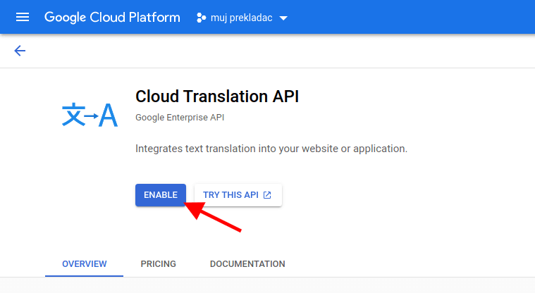 Povolit Cloud Translation API