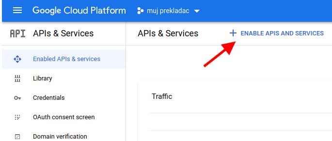 Google Cloud Platforma povolení API služeb